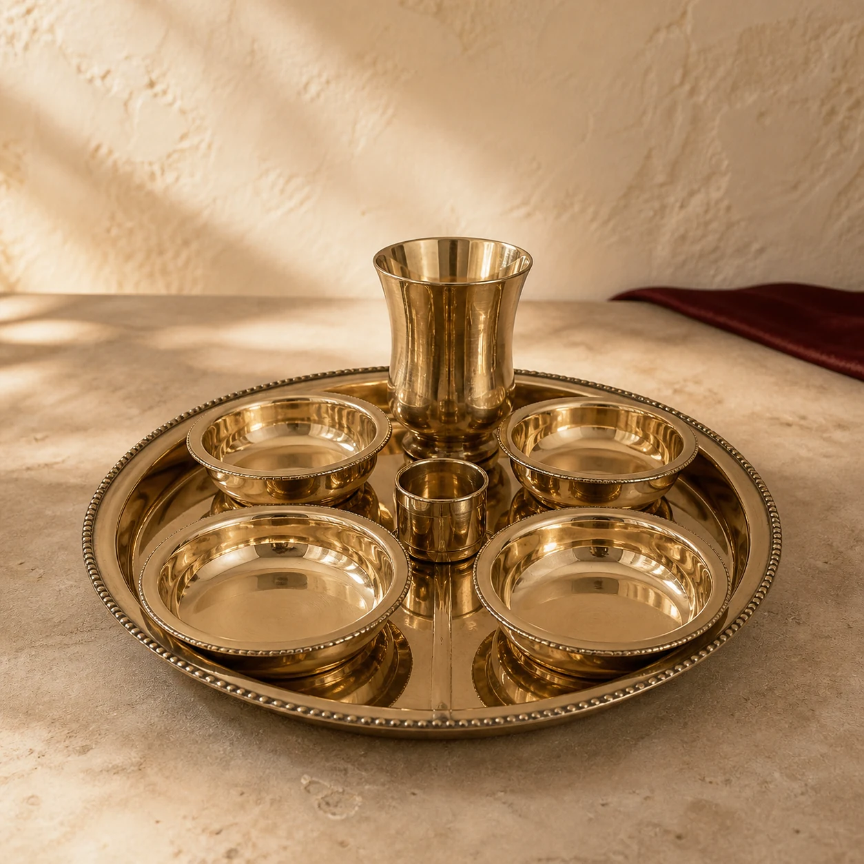Virāsat Thali, a brass dining & serveware, shown on a warm neutral surface